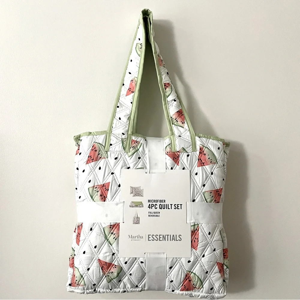 Martha Stewart Essentials 4 Piece Quilt And Tote Bag Set Full/Queen  Watermelon